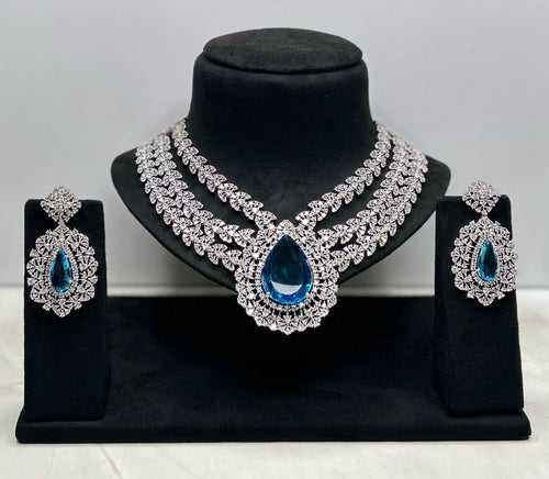 Blue and Silver AD Stone Necklace Set