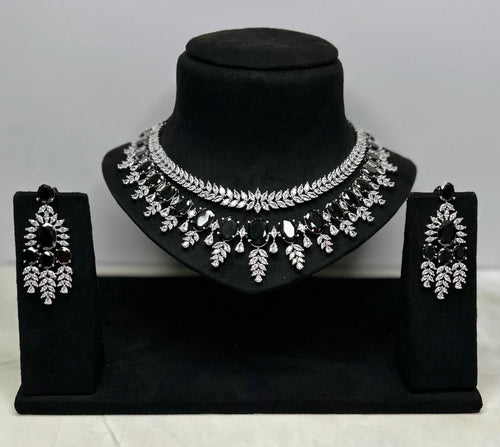 Black and silver AD Stone Necklace Set